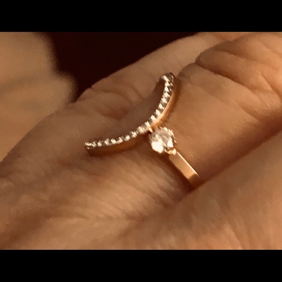 Rose Gold over Stainless steel Ring Loop of Pave CZs goes around to meet cz - Picture 5 of 8